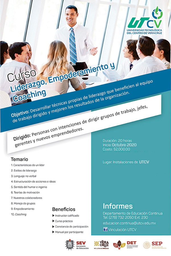 Imagen con cartel del curso de liderazgo, empoderamiento y coaching