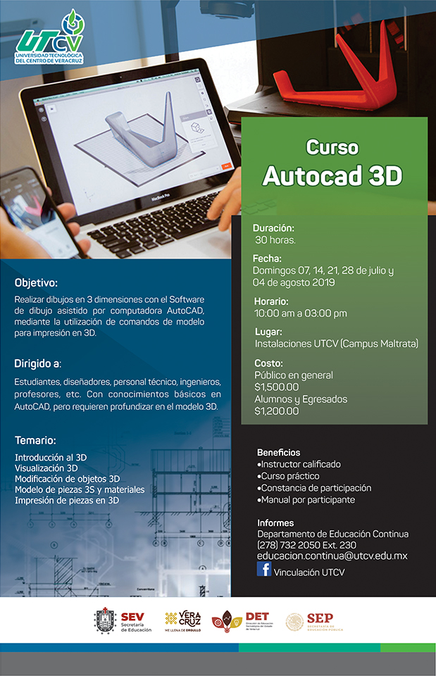Imagen con cartel del curso de autocad 3D