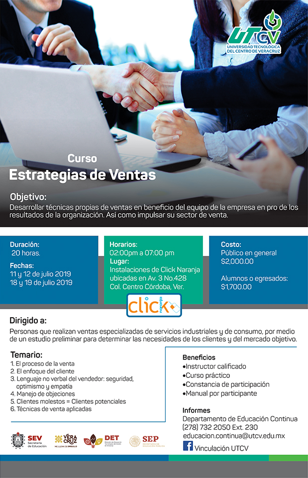 Imagen con cartel del curso de estrategias de ventas